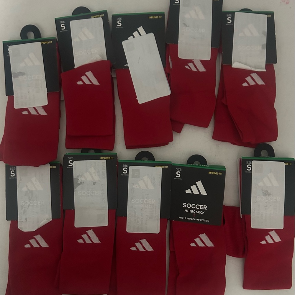 Adidas Soccer Socks— Bulk Lot — Size S— Red/White — Brand New— Read Des